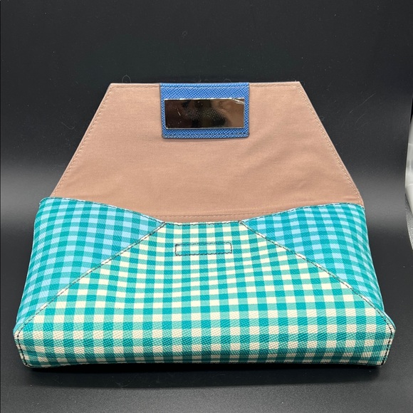 J. Crew Checkered Clutch - Blue and Green Coated Leather NEW - Picture 12 of 14